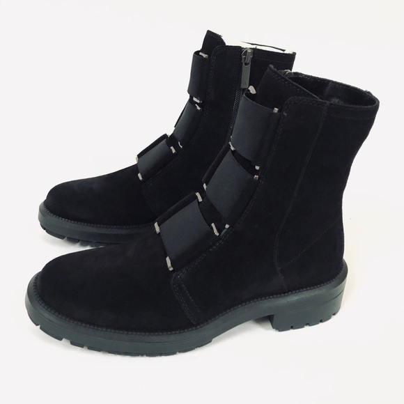 Aquatalia Liv Blk Leather Suede Weatherproof Combat Boot - Picture 4 of 6